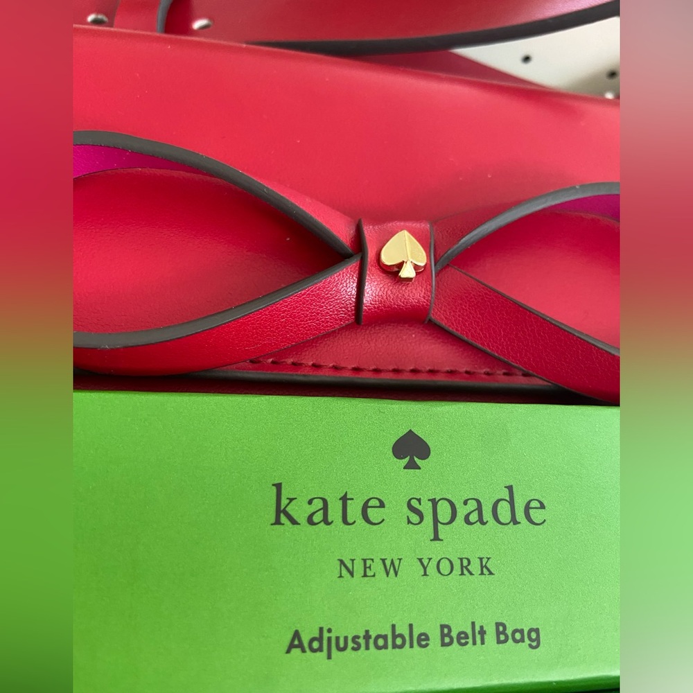 NWT! Kate Spade authentic leather waist bag/belt bag/crossbody red with pink bow - Picture 11 of 15
